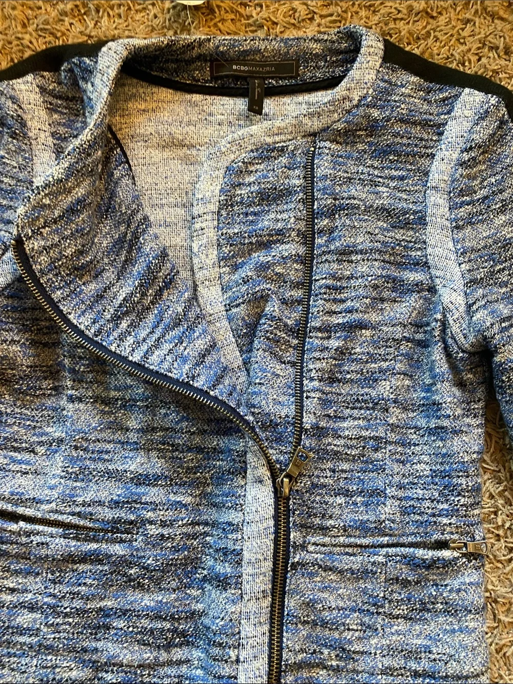 BCBGMaxAzria Blue Heather Zip-Front womens Jacket  and pant set XXS